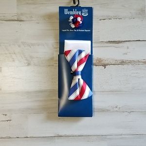 New with tag Wembley Lapel Pin, Pretied Bow Tie & Pocket Square